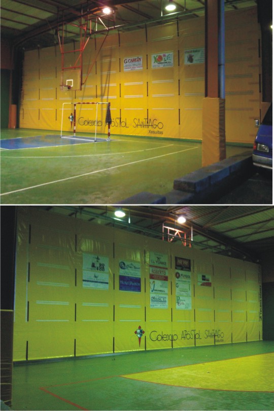 Cortina divisoria plegable en las instalaciones deportivas del Colegio Santiago Apóstol